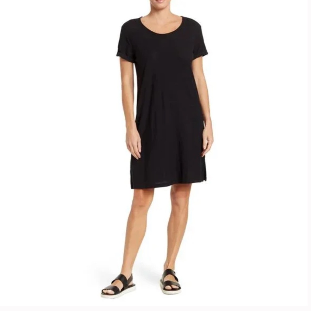 James Perse Rolled Sleeve Black T-Shirt Dress